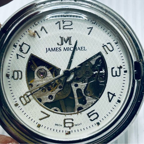 Vintage James Michael Silver Art Deco Pocket Watch with Chain - Picture 3 of 10